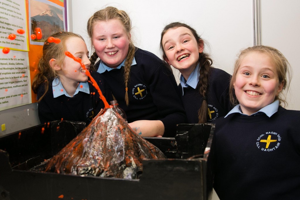 News 12/1/17 NO FEE FOR REPRO Pictured at the RDS Primary Science Fair 2017 was Katie Golding, Emma Mulvaney, Aoibhin Smith and Aimee Smith from St Brigids NS, Redhills, Cavan and their project 'How do Volcanoes Work'. Pic Orla Murray Now going into its eighth year, the RDS Primary Science Fair is a non-competitive forum, showcasing STEM investigations (science, technology, engineering and maths) undertaken by primary school classes across Ireland. The investigations encourage children’s innate curiosity to explore the science behind the everyday. Open to fourth, fifth and sixth, and Key Stage 2 classes, across the island of Ireland, the Fair will take place in Dublin, showing alongside the BT Young Scientist and Technology Exhibition at the RDS (January 12-14), Limerick, Mary Immaculate College (January 19-21) & Belfast, Waterfront (June 8-9). - See more at: http://www.rds.ie/Ireland-s-Philanthropic-Society/Our-Work/Projects/RDS-Primary-Science-Fair#sthash.Sc9IHMJS.dpuf For further info contact Diarmuid Hanifin, RDS Direct: +353 1 2407211 Mobile: +353 83 4188782