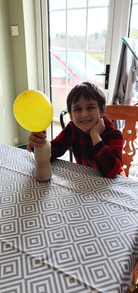 Finley happy with his sucessful science experiment.