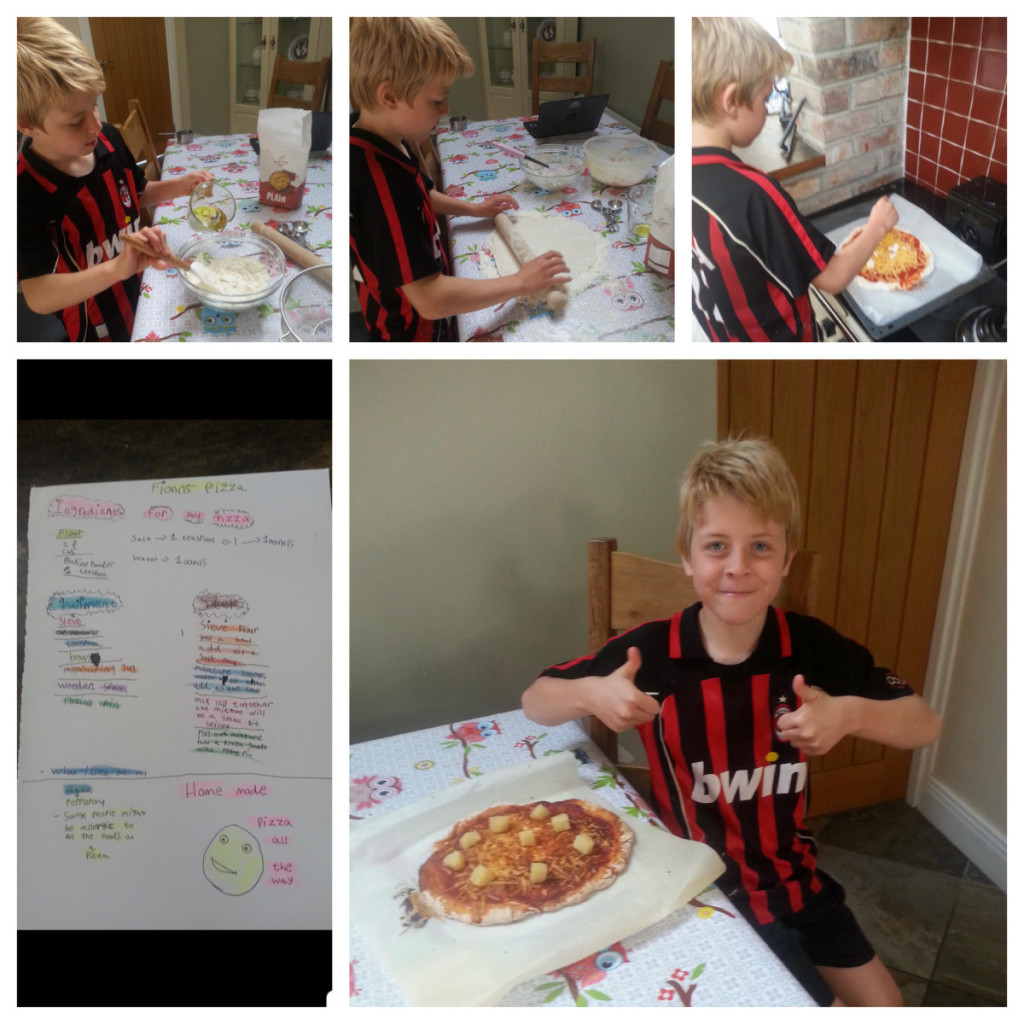 Fionn using his project to create his very own pizza.