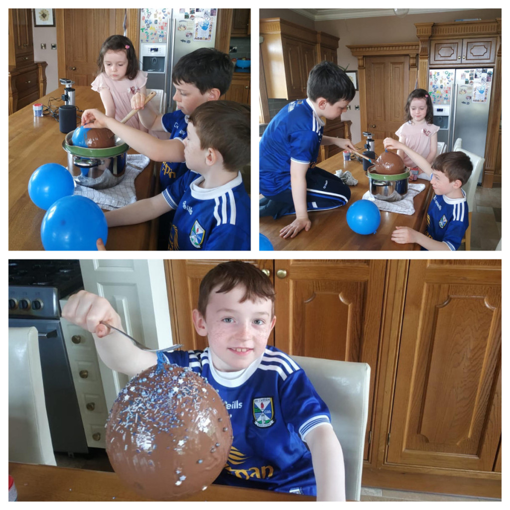 Jack Smith making his home made Easter Eggs with a little help from his brother and sister!